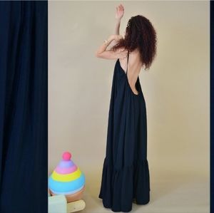 Floor length Drop Back Summer dress in red floral pejnt